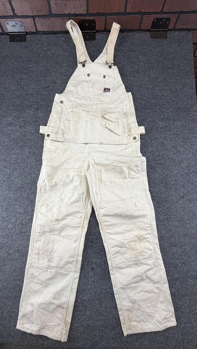 Ben Davis Bib Overalls Mens 34x32 White Canvas Painter Workwear Utility